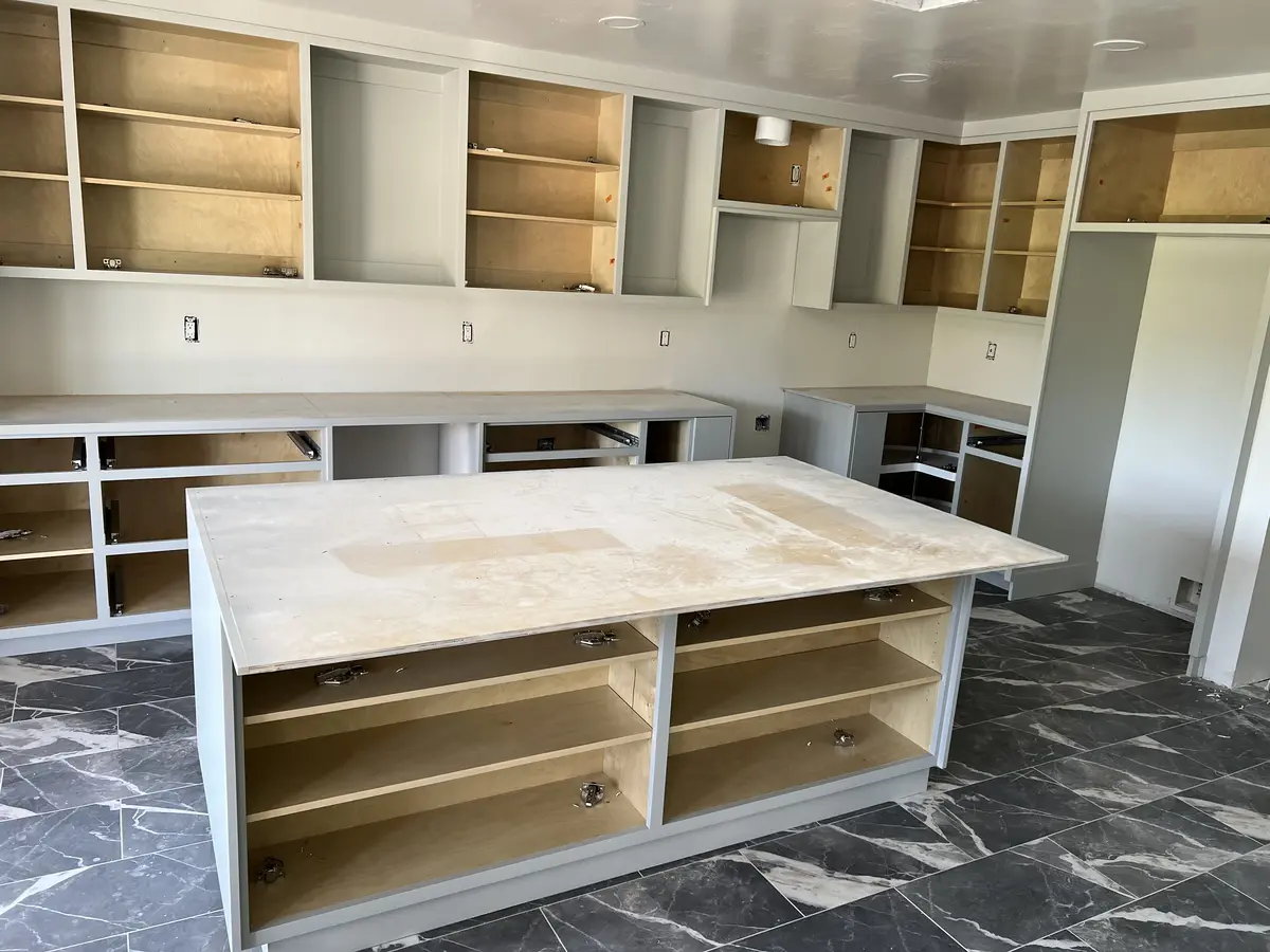 Clean white painted built-in cabinetry, interior finish work by Kern General Construction